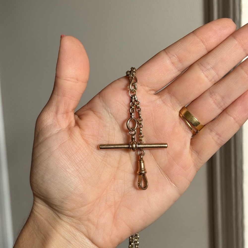 9k Gold Albert Chain T-Bar Necklace